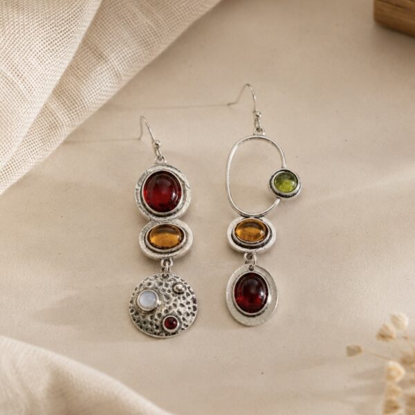 Vintage Gemstone Asymmetrical Earrings