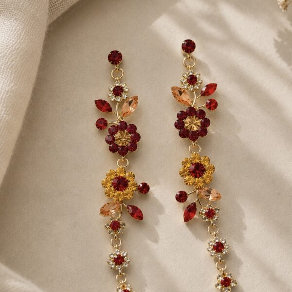 Vintage Floral Crystal Earrings – Ruby Garden Statement Earrings