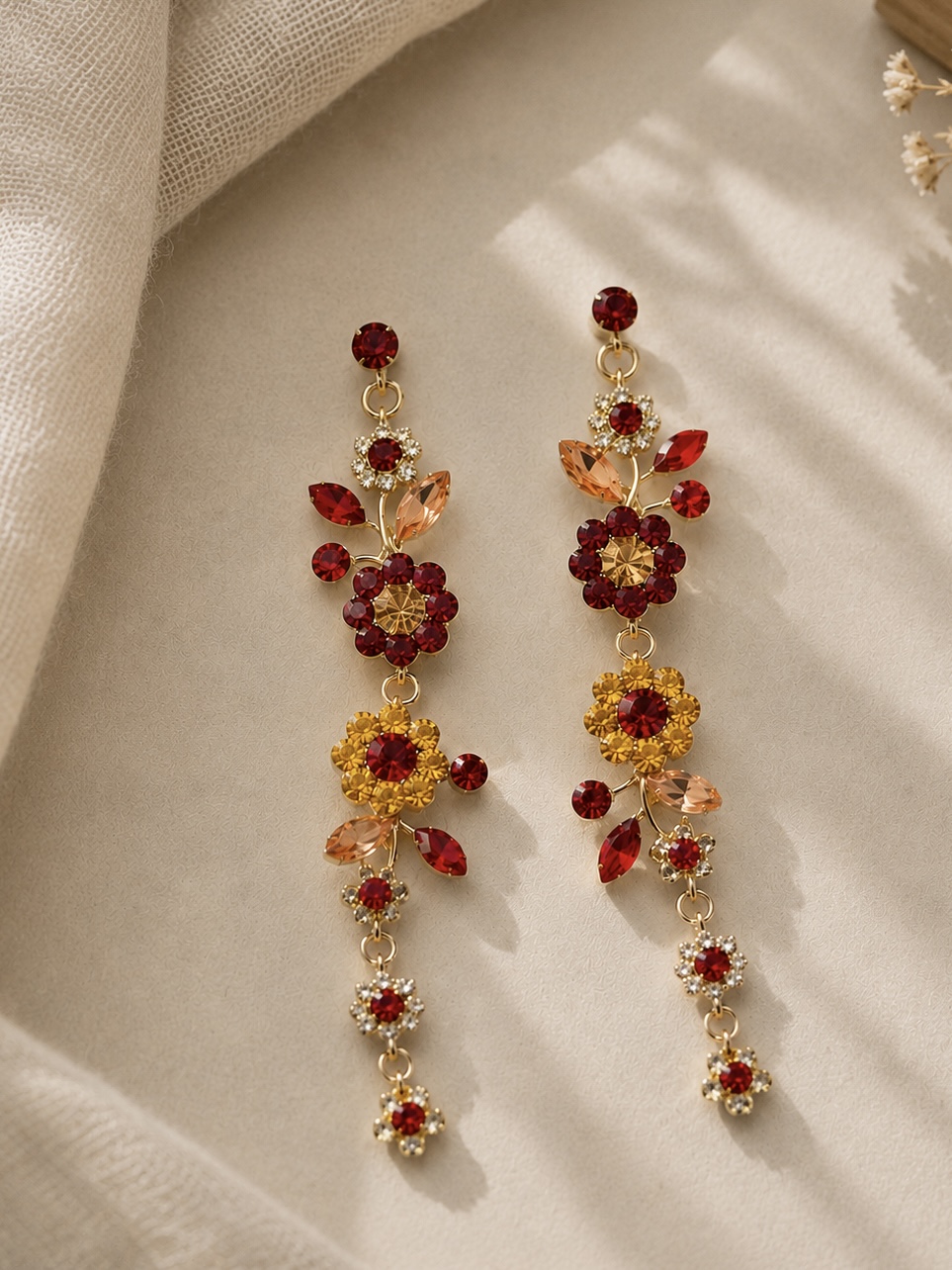 Vintage Floral Crystal Earrings – Ruby Garden Statement Earrings